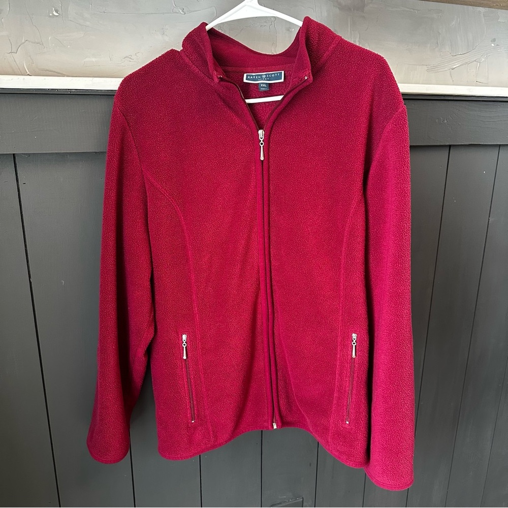 Karen Scott Sport Fleece Jacket Size XXL Maroon Red Zip Up with Pockets